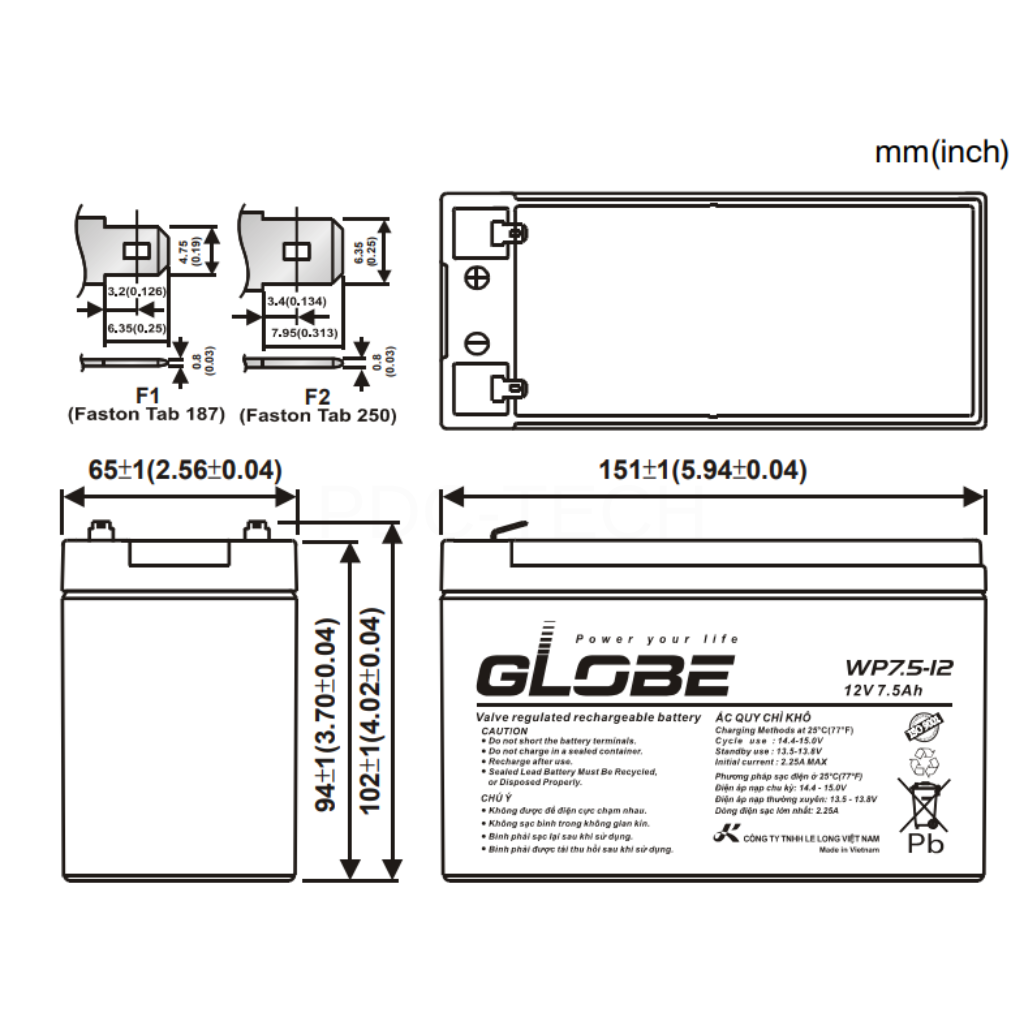 GLOBE WP7.5-12 12V 7.5AH (3)